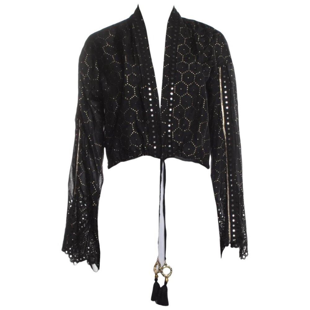 Ramy Brook Antigua Tie‎ Top Black & Gold Honeycomb | Size S
